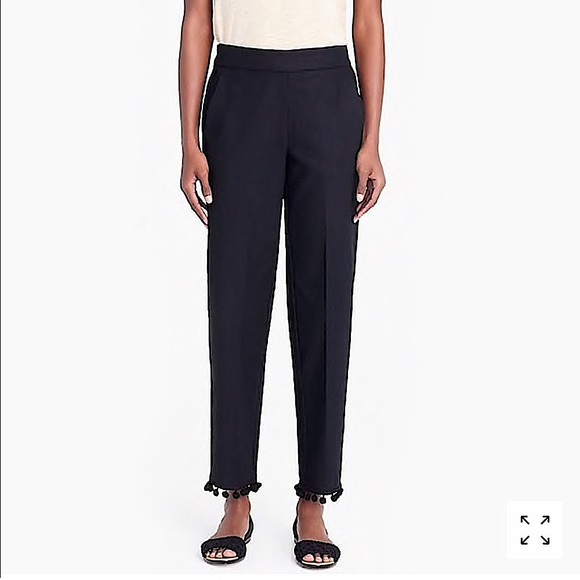 J. Crew Women’s 12 Decorative Pom Pom Linen Cotton Dressy Ankle Pant Business - Picture 1 of 13